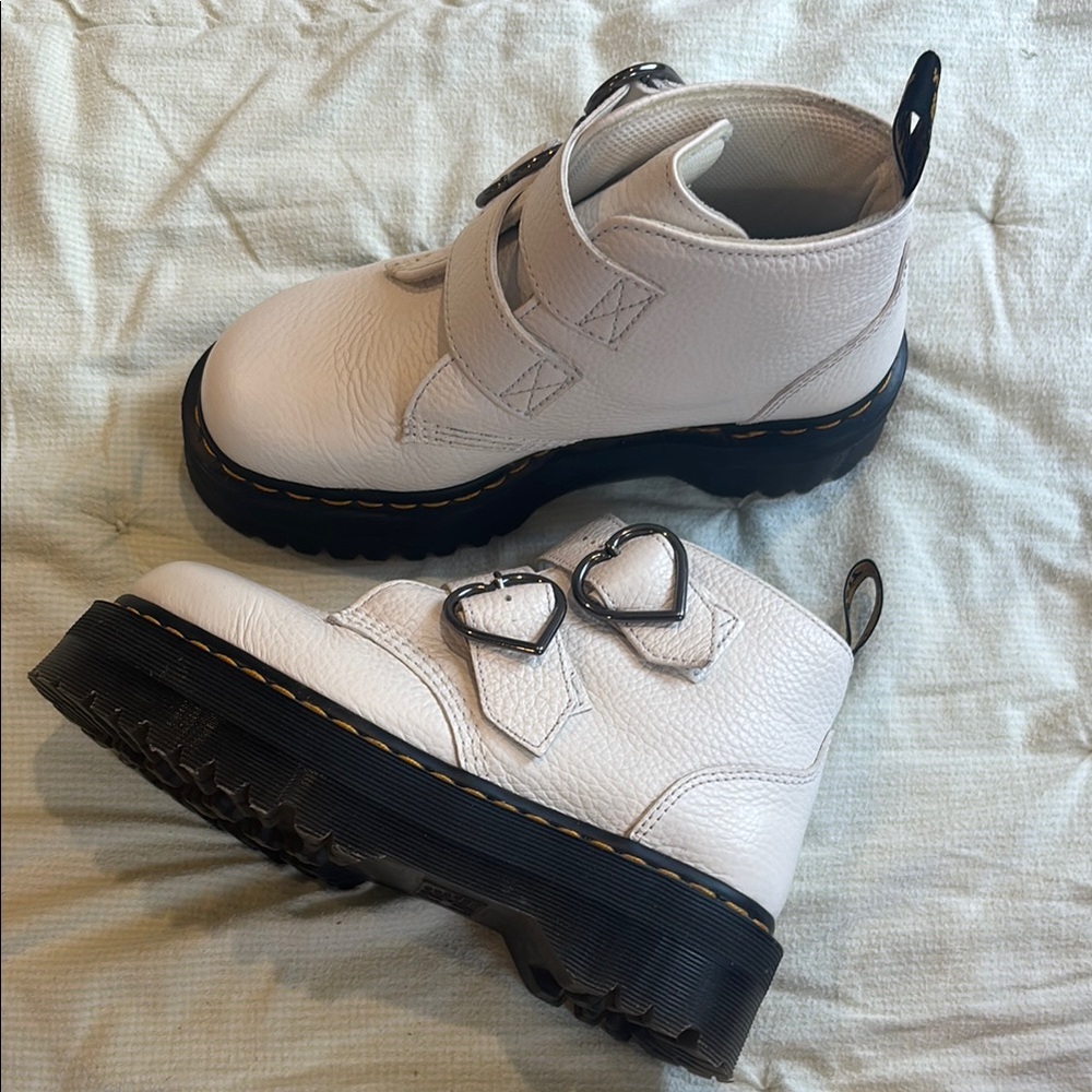Dr. Martens Devon Heart Milled Napa leather platforms. Brand new never worn.
